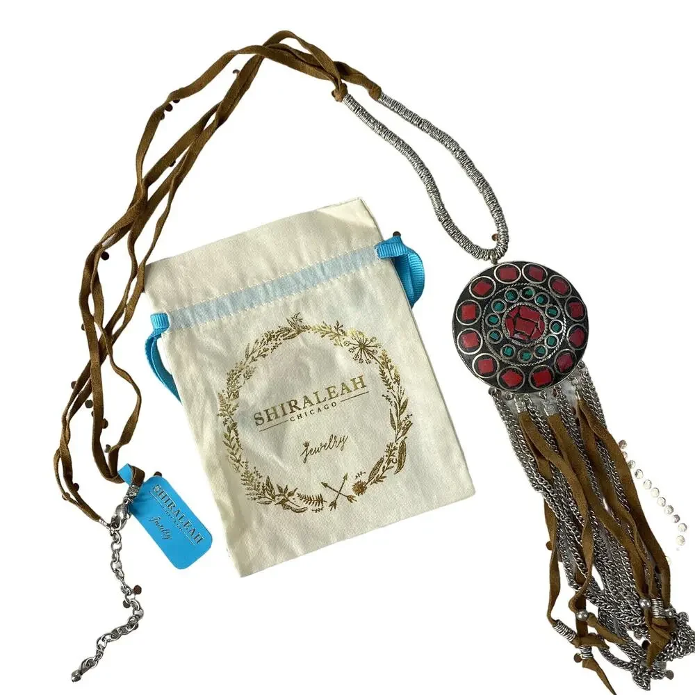 SHIRALEAH New Catrine Tribal Leather Necklace Silver Pink Turquoise Anthro